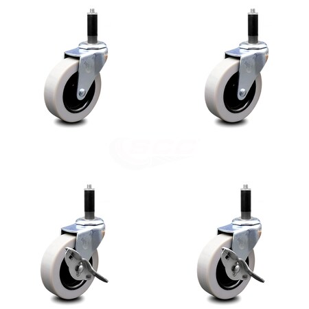 Service Caster 3 Inch Thermoplastic Wheel 1 Inch Expanding Stem Caster Set with 2 Brakes SCC-EX05S310-TPRS-1-2-SLB-2